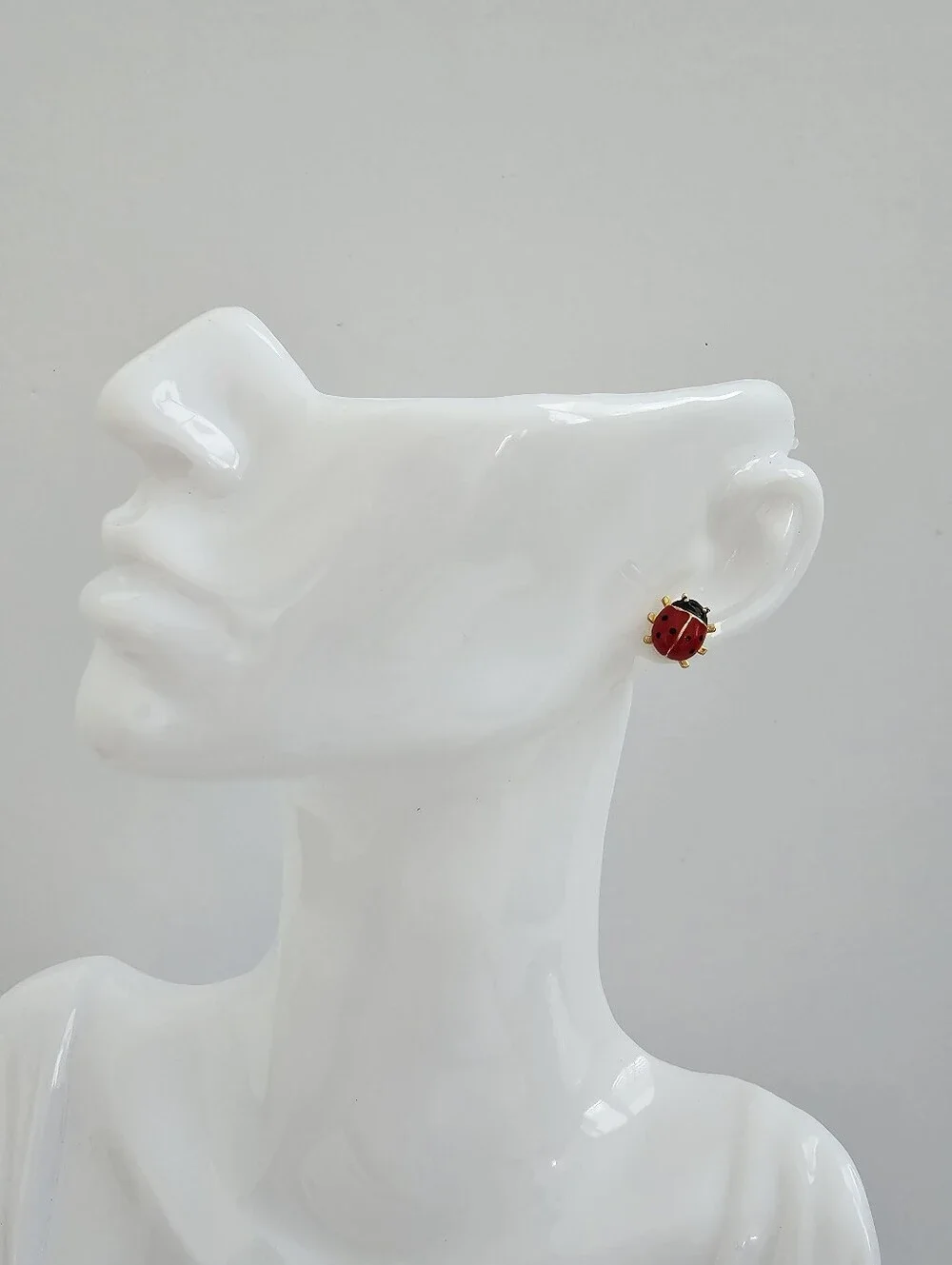 Vintage Red Enamel Ladybug Stud Earrings – Gold-Tone Pierced Post Earrings​
